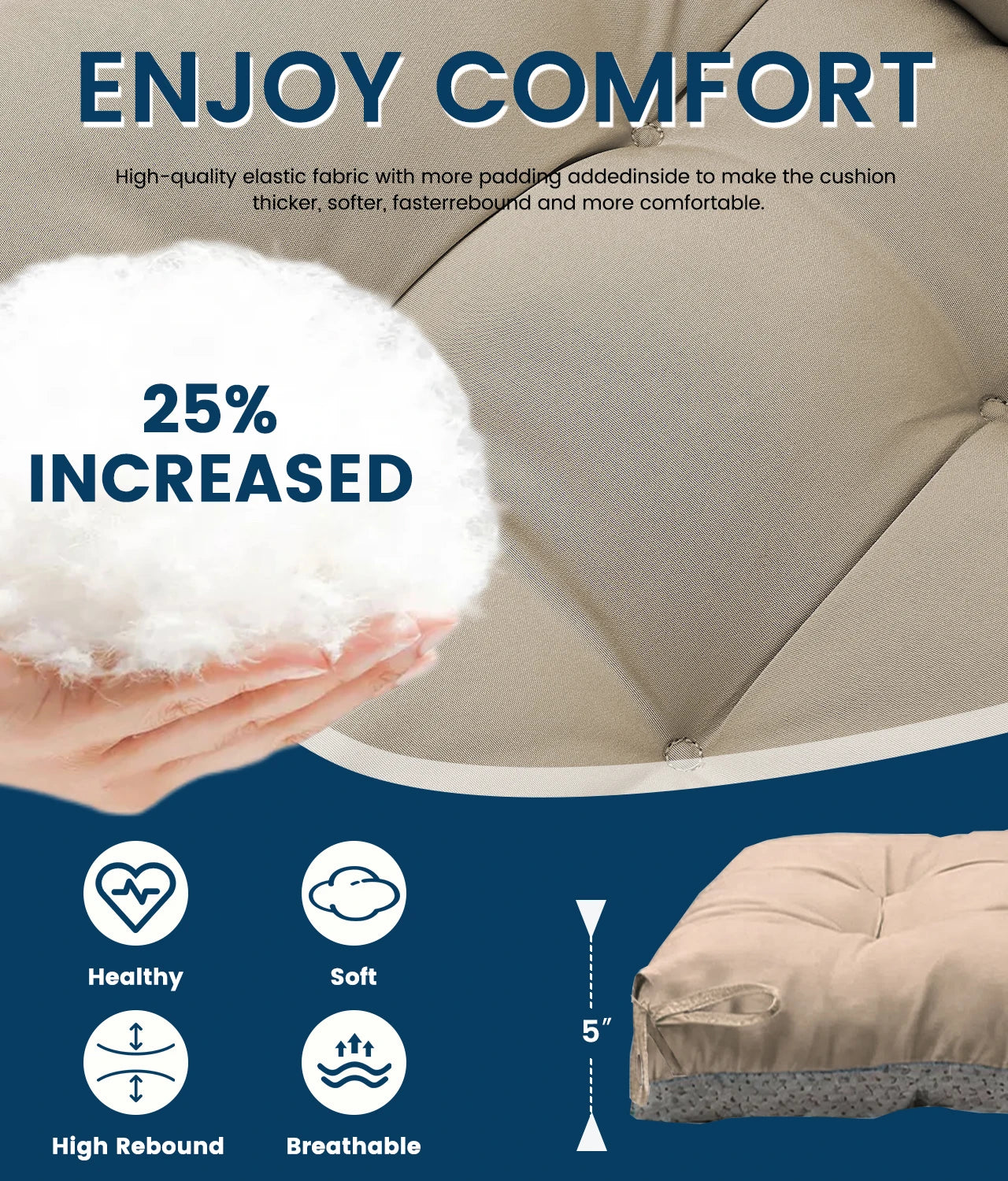 Rocking Chair Cushion Set of 1/2/4, Thickened Patio Chair Cushion,30×19.6×5.14 Inches, Glider Rocker Replacement Cushions with Headr
