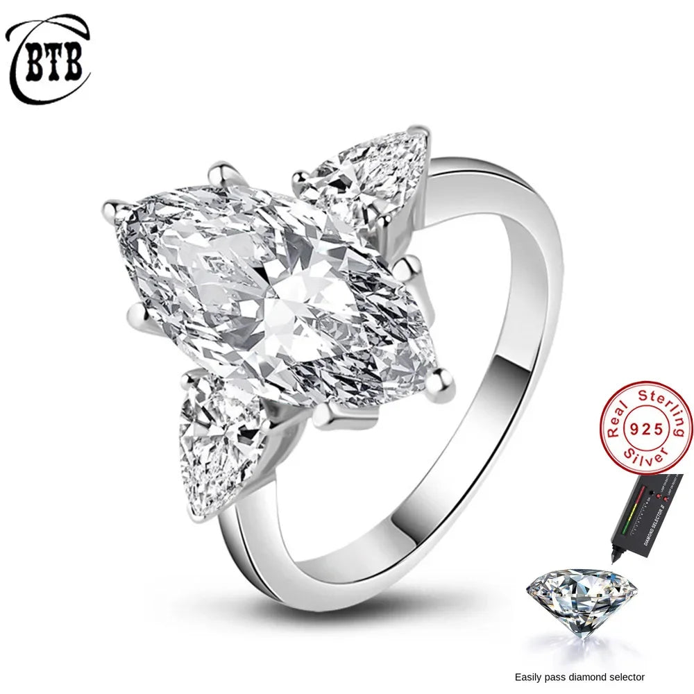 Cbtb New 925 Sterling Silver 4ct Marquise 8*16mm Moissanite Wedding Diamond Engagement Rings for Women Fine Jewelry