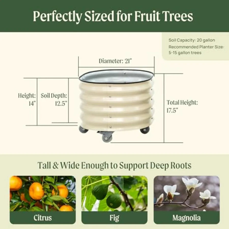 Rolling Metal Citrus Tree Planter Pot With Wheels For Porch