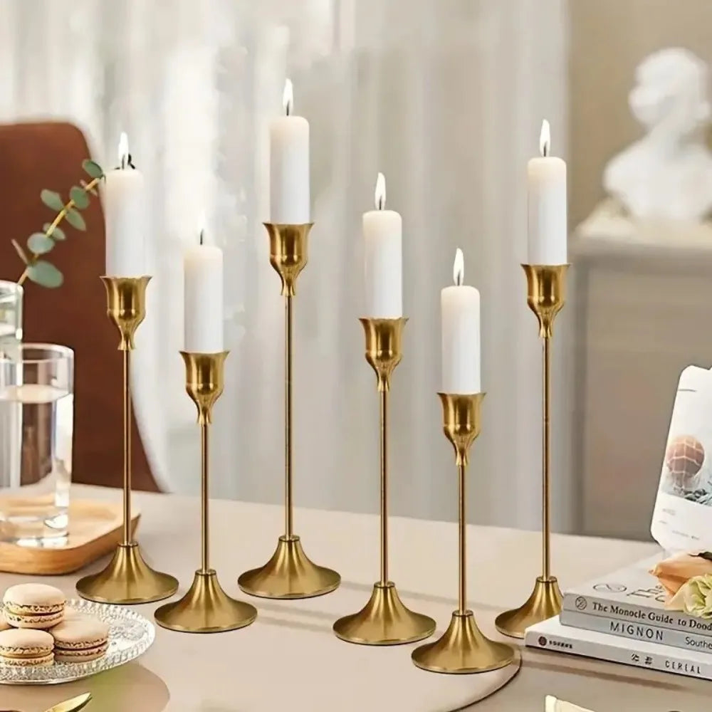 Romantic Gold Candlestick Set Metal Taper Holders For Home Decor