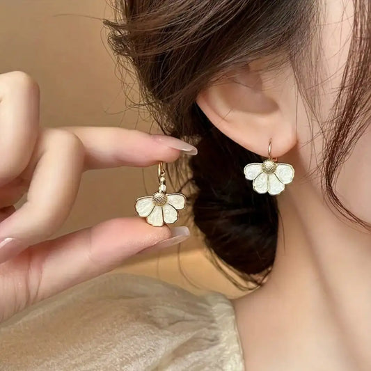 Flower Hoop Earrings Enamel Petal Jewelry Gift For Women