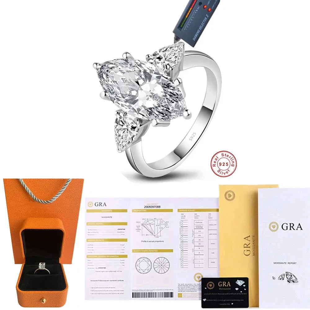 Cbtb New 925 Sterling Silver 4ct Marquise 8*16mm Moissanite Wedding Diamond Engagement Rings for Women Fine Jewelry