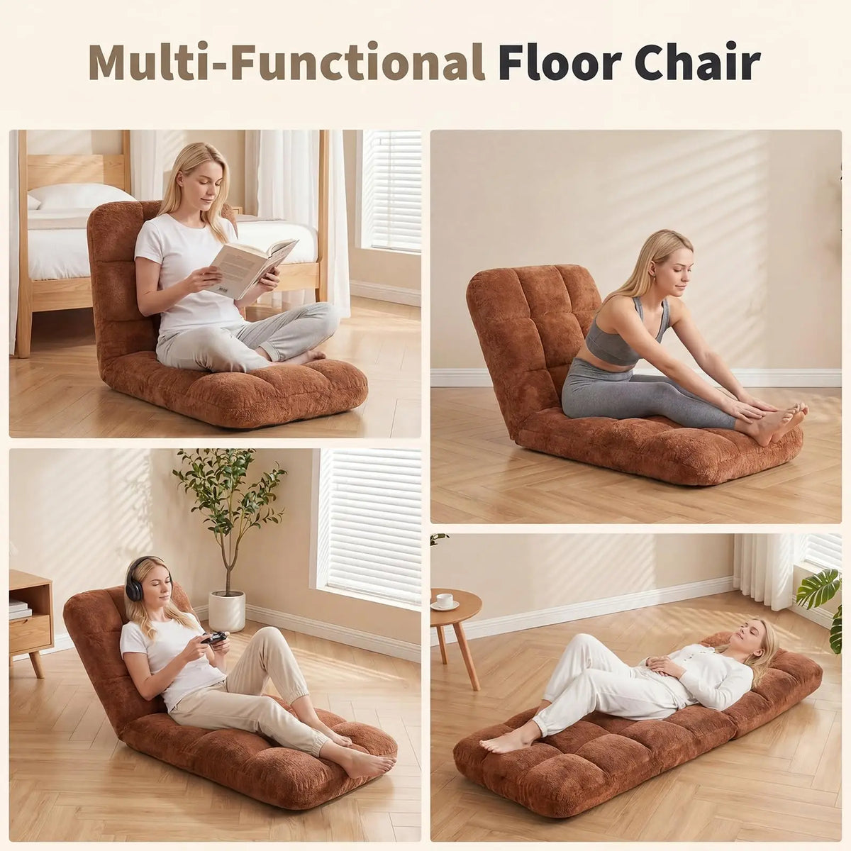 HiMISS Adjustable Floor Chair With Back Support And Foldable Lounge