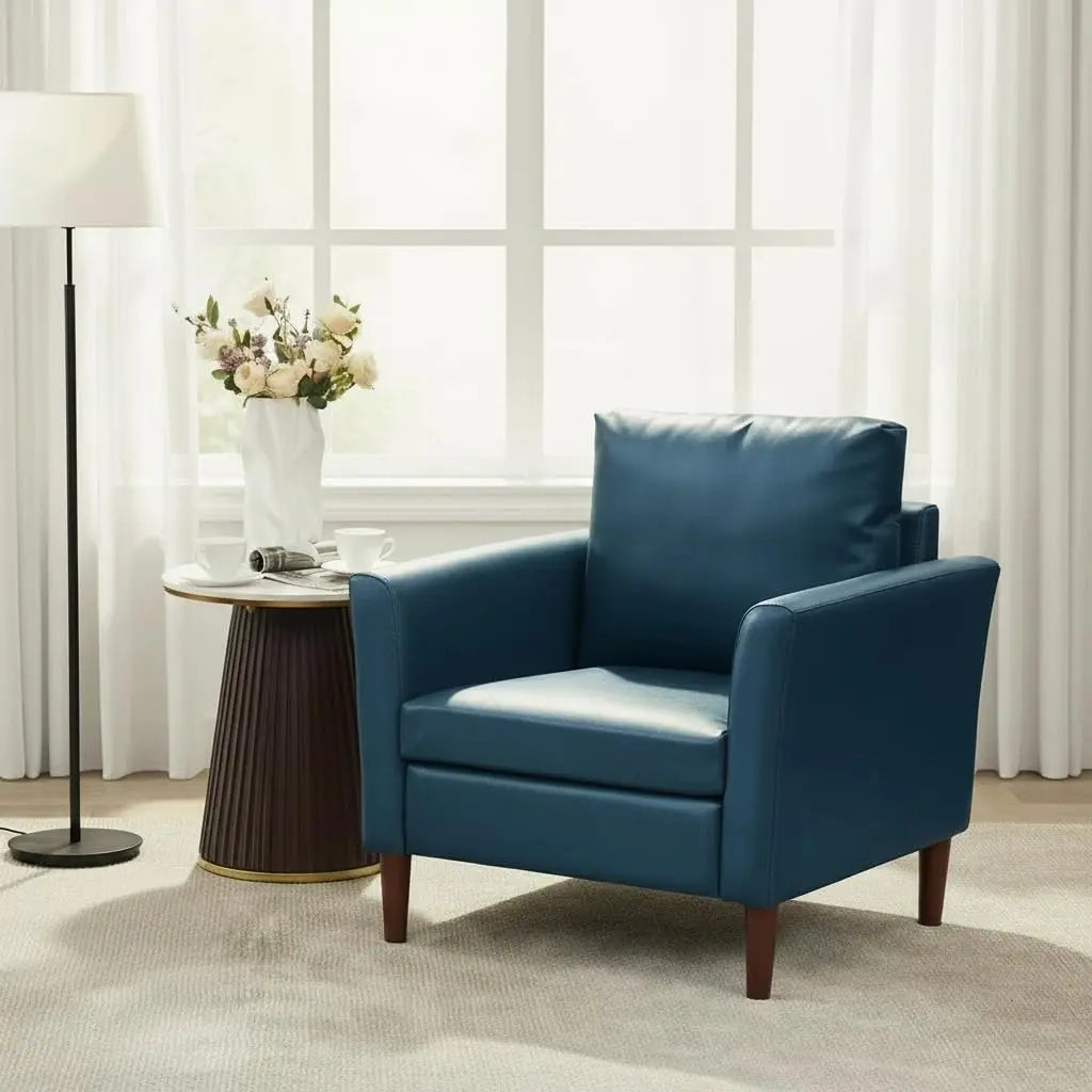 Accent Chair for Living Room, Mid Century Modern Upholstered PU Leather Armchair with Rolled Arms and Deep Seat,, Customized