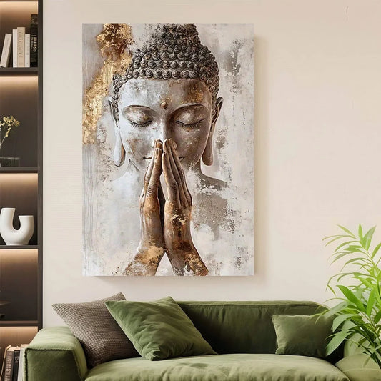 Framed Canvas Print Serene Meditative Statue Wall Art