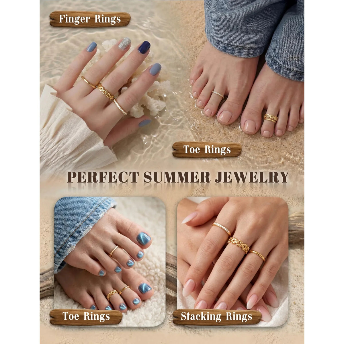 Drperfect 14K Gold Filled Adjustable Flower CZ Toe Rings