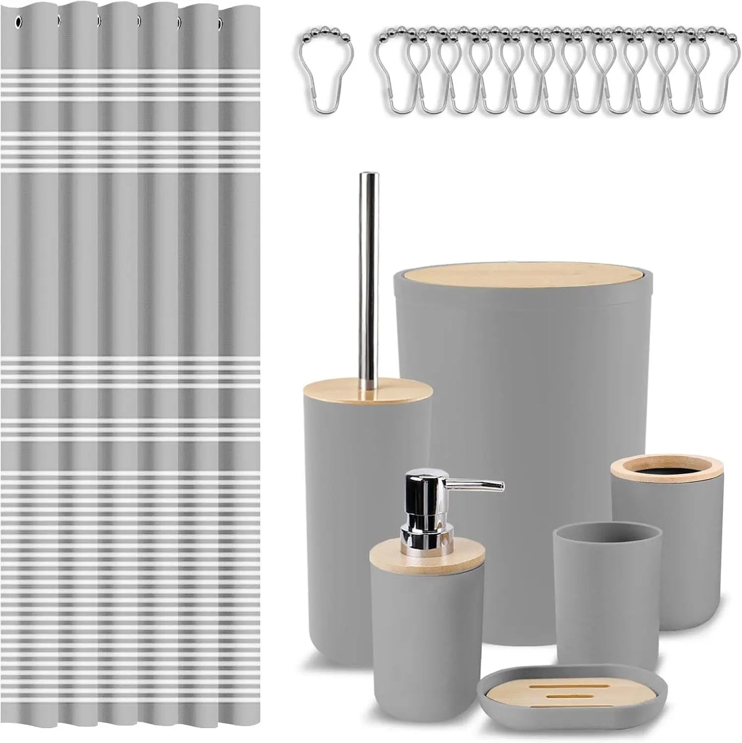 19-Piece Bathroom Accessory Set With Waterproof Shower Curtain