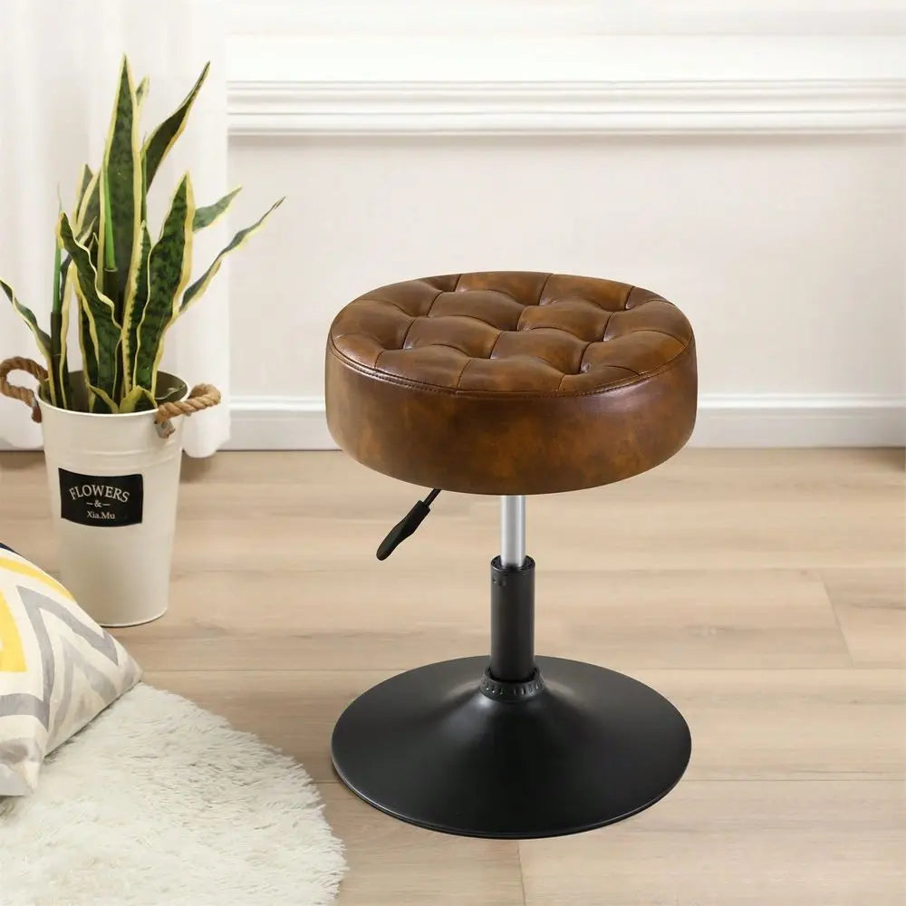 Modern Faux Leather 360Swivel Round Ottoman Stool,Comfortable 16 Tufted Vanity Stool,Upholstered Padded Accent Stool For Makeup