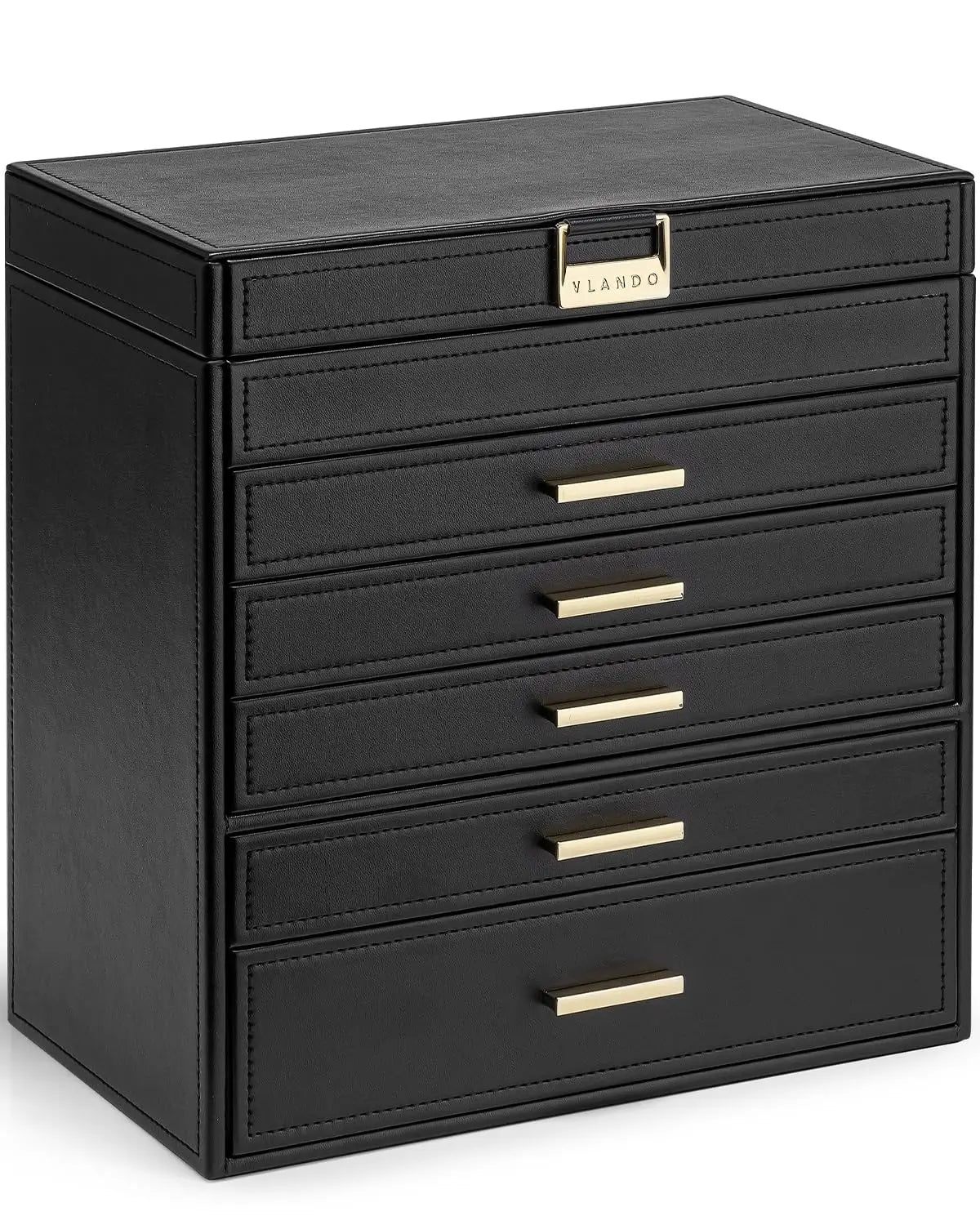 LUNEVA Store VLANDO 6 Layer Large Jewelry Box - Jewelry Holder Organizer, Jewelry Box Organizer for Drawer Necklace Ring Bracelet and Watch, Birthday Gift for Loved Ones - Beige