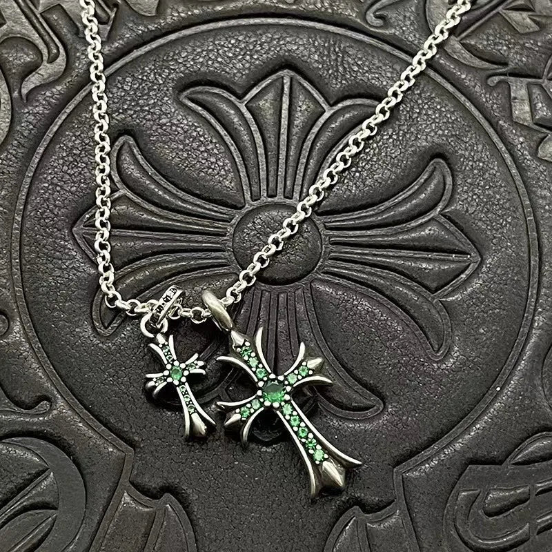 Cross Diamond Necklace Pendant Fashion Personality Hip Hop Necklace Male and Female Couples Necklace Accessories Copper Niche