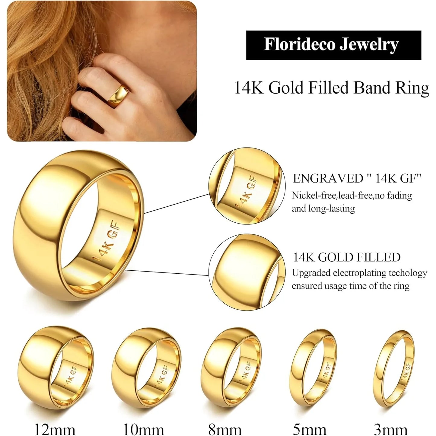 DrPerfect 14K Gold Plated Ring Unisex Comfort Fit Non Tarnish