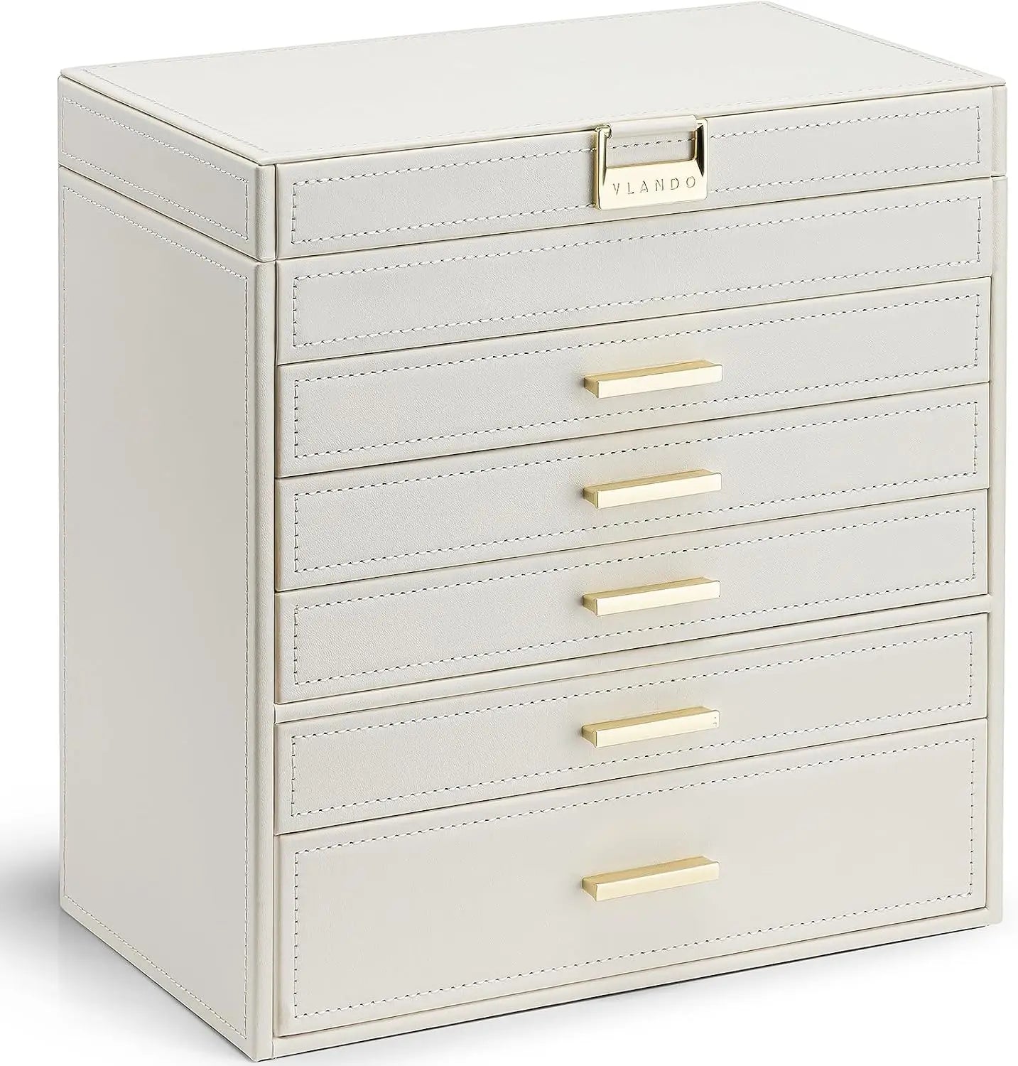 LUNEVA Store VLANDO 6 Layer Large Jewelry Box - Jewelry Holder Organizer, Jewelry Box Organizer for Drawer Necklace Ring Bracelet and Watch, Birthday Gift for Loved Ones - Beige