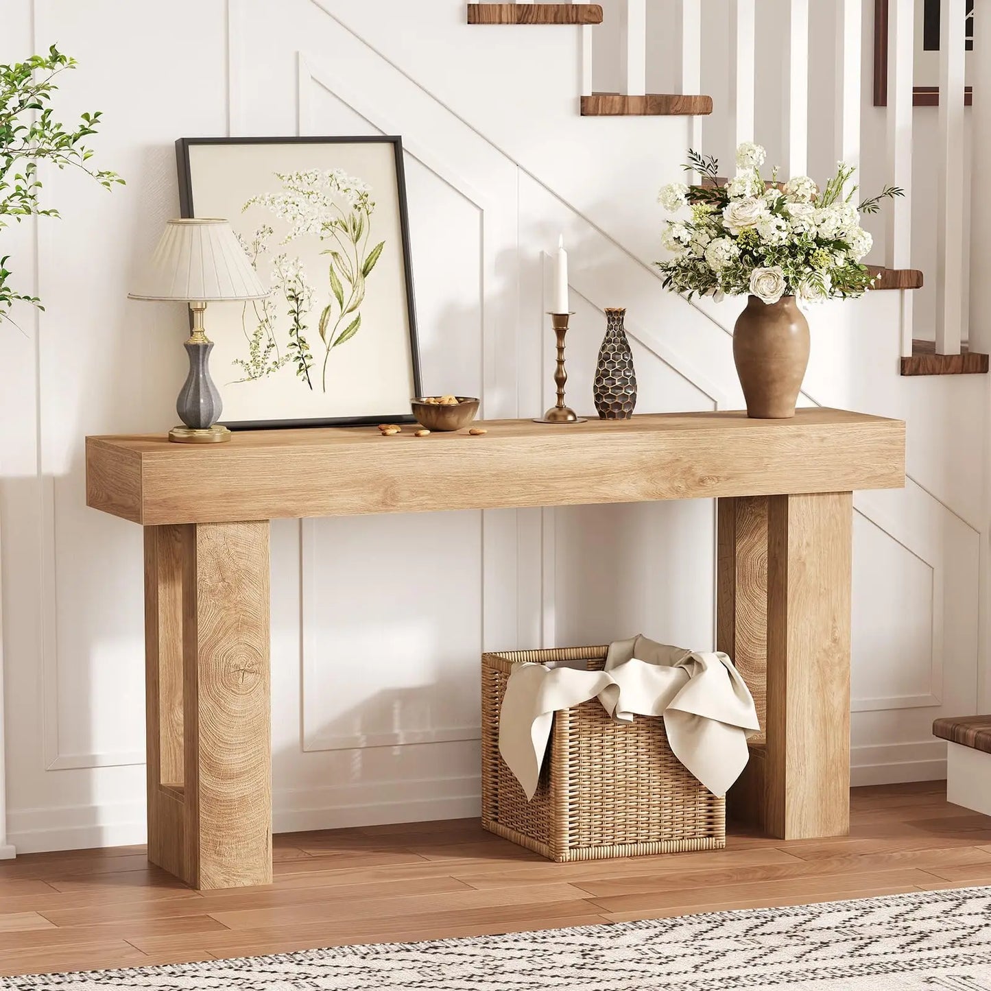 63 Inch Narrow Console Table For Entryway, Farmhouse Sofa Table Behind Couch, Long Wooden Hallway Table For Living Room Bedroom