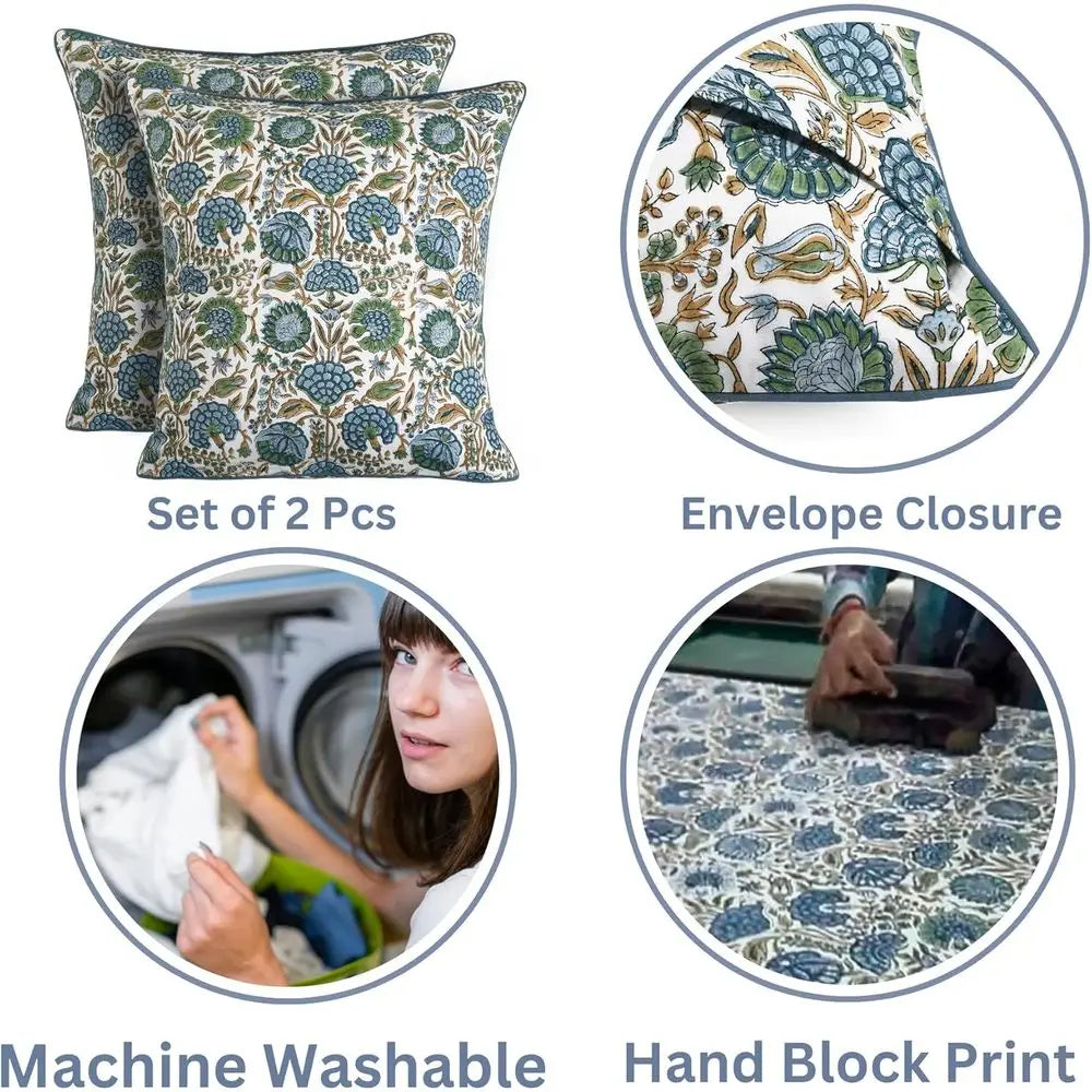 Block Print Pillow Cover Cotton Rustic Style Pack Of 2