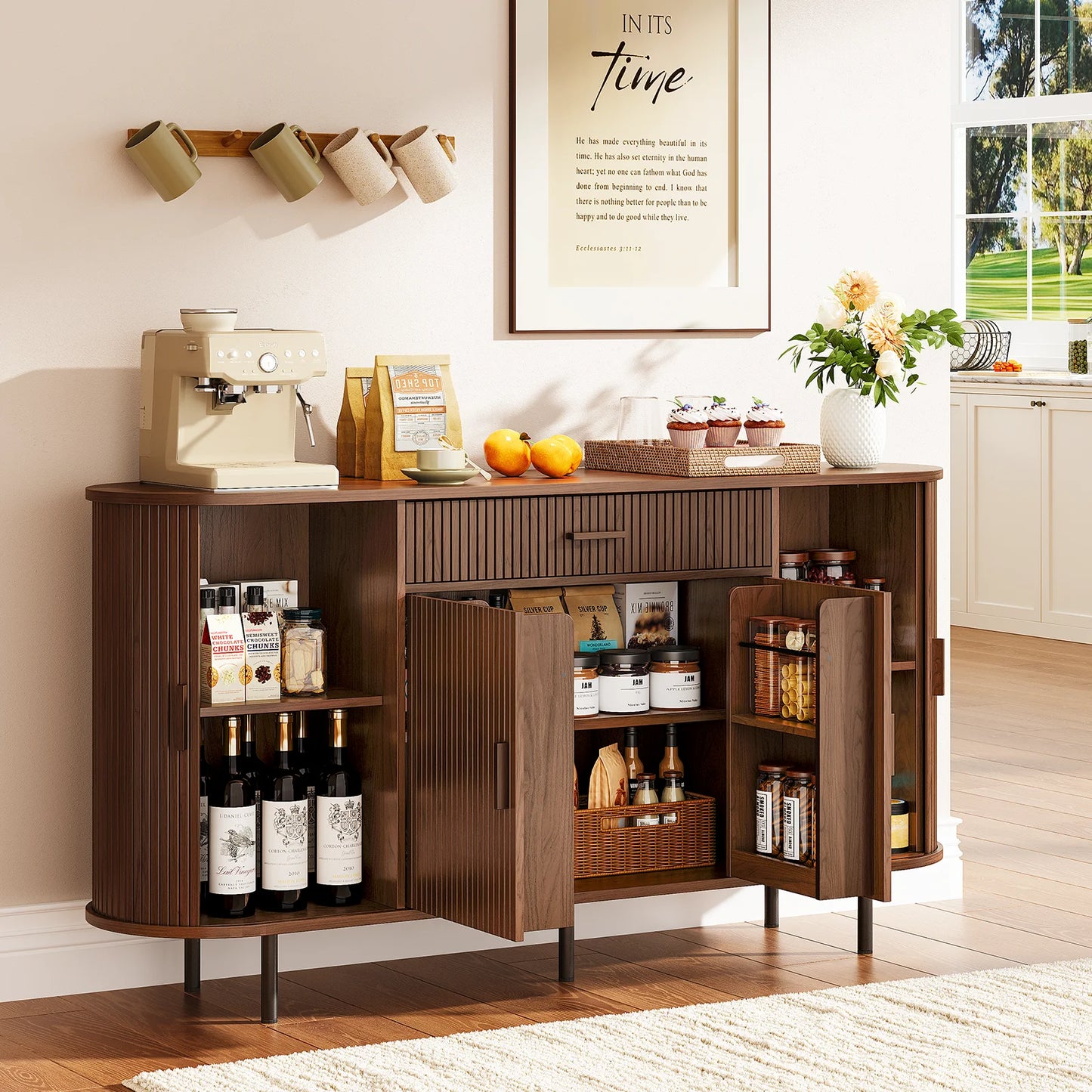 Sideboard Buffet Cabinet With Storage, Versatile Design Sideboard, Wood Kitchen Cabinets Coffee Bar Cabinet For Kitchen