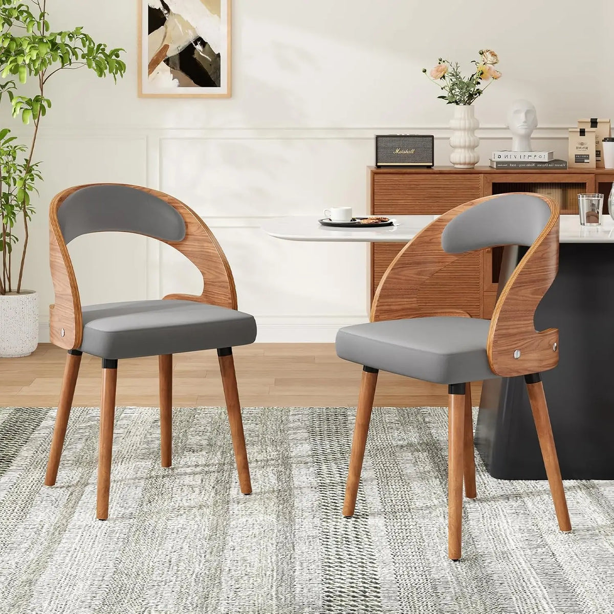 FARINI Modern Upholstered Wood Dining Chairs With Curved Backrest