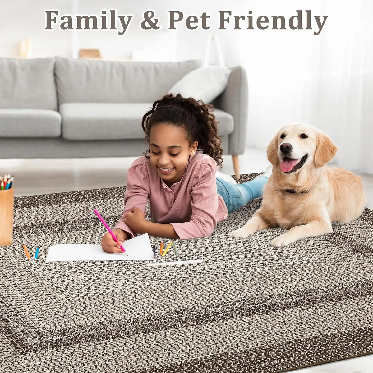 Garvee Boho Braided Area Rug for Living Room and Bedroom