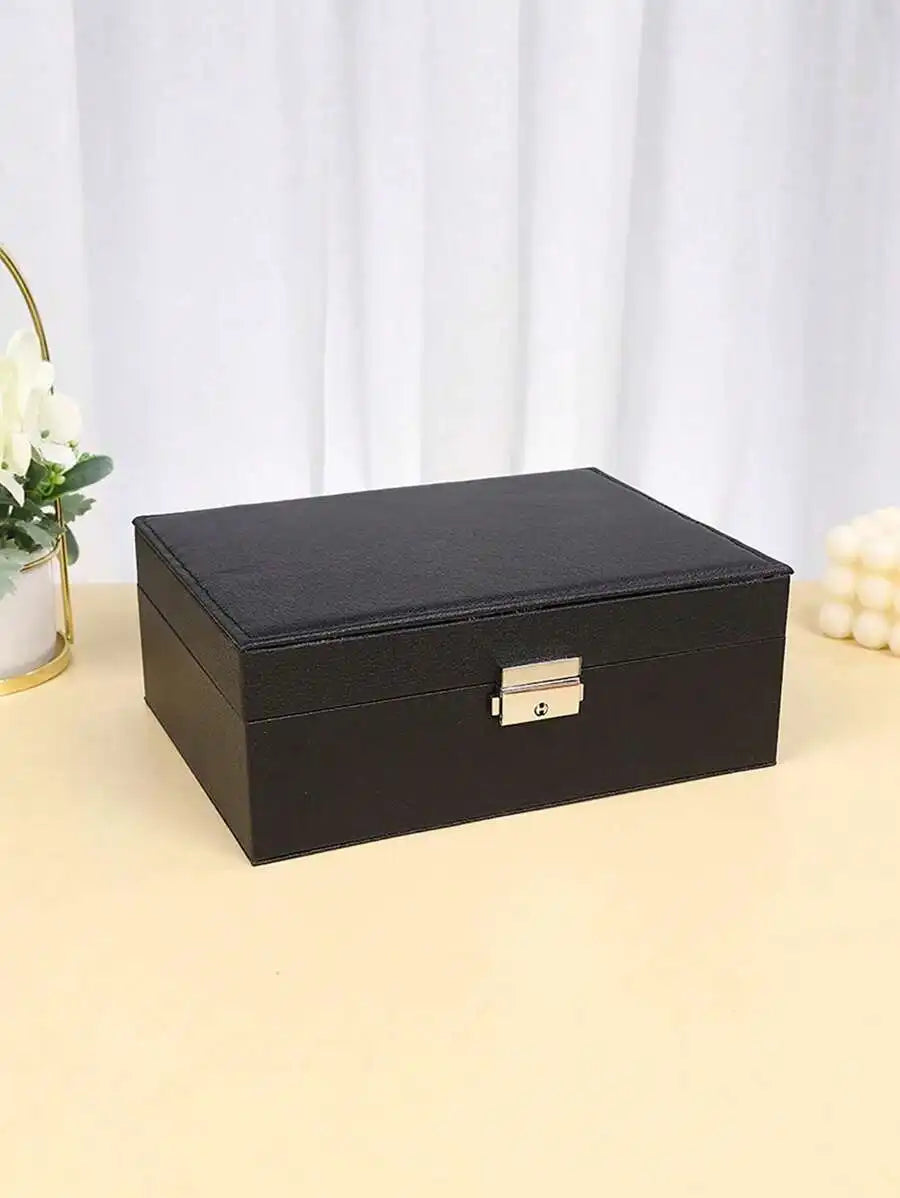 1pc Jewelry Storage Box, Gift Leather Jewelry Box, Earring Organizer, Double Layer Jewelry Box, Large Capacity PU Leather