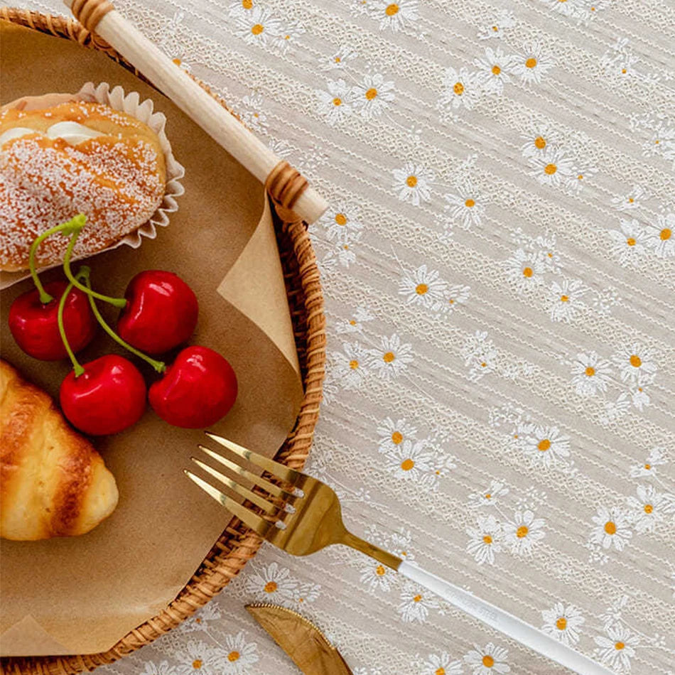 Korean Style Daisy Floral Damask Tablecloth For Dining Table