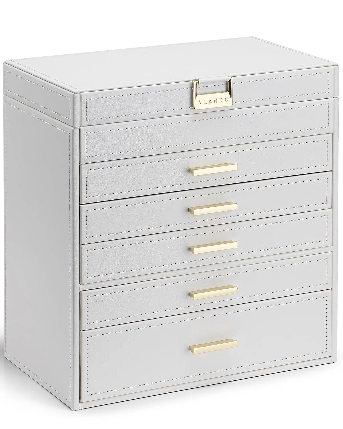 LUNEVA Store VLANDO 6 Layer Large Jewelry Box - Jewelry Holder Organizer, Jewelry Box Organizer for Drawer Necklace Ring Bracelet and Watch, Birthday Gift for Loved Ones - Beige