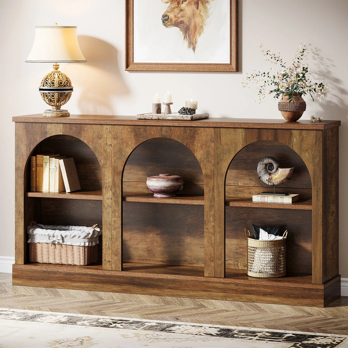 Tribesigns Farmhouse Console Table With Wooden Triple Shelf Storage
