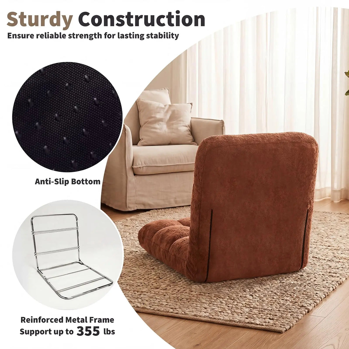 HiMISS Adjustable Floor Chair With Back Support And Foldable Lounge