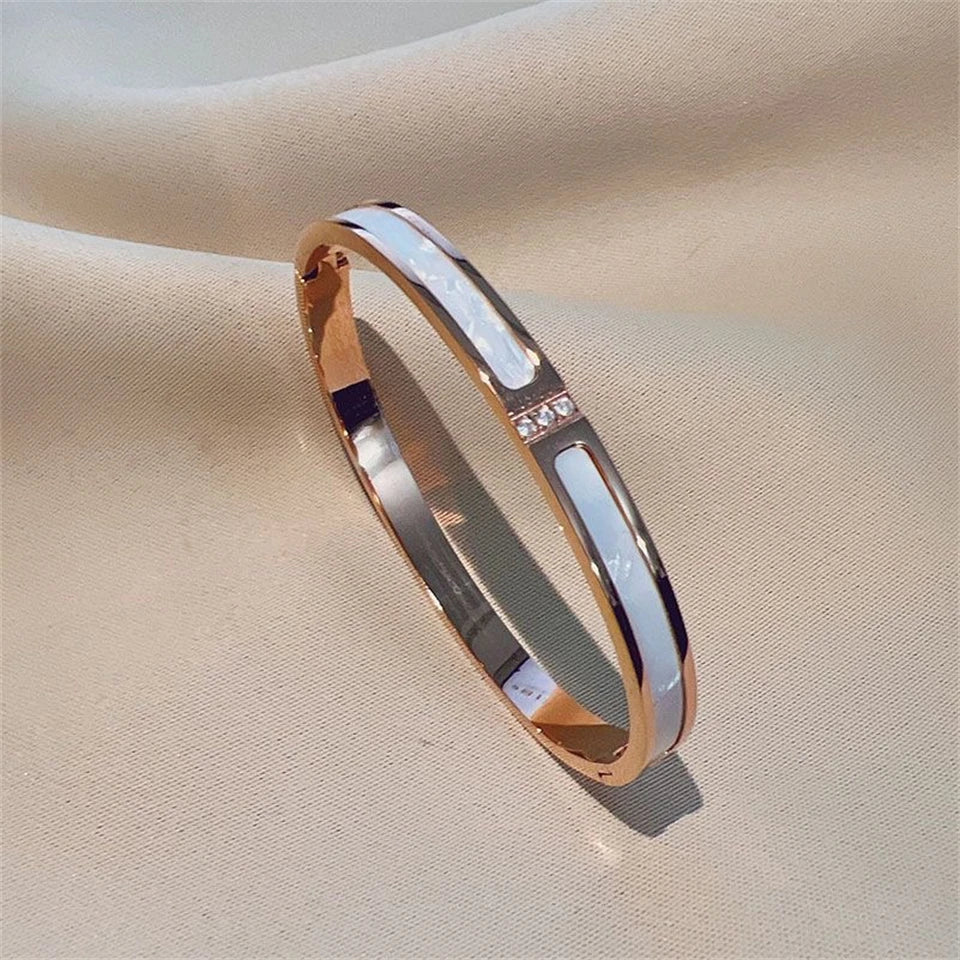 Sparkling Zirconia Inlaid Stainless Steel Bracelet Set For Women