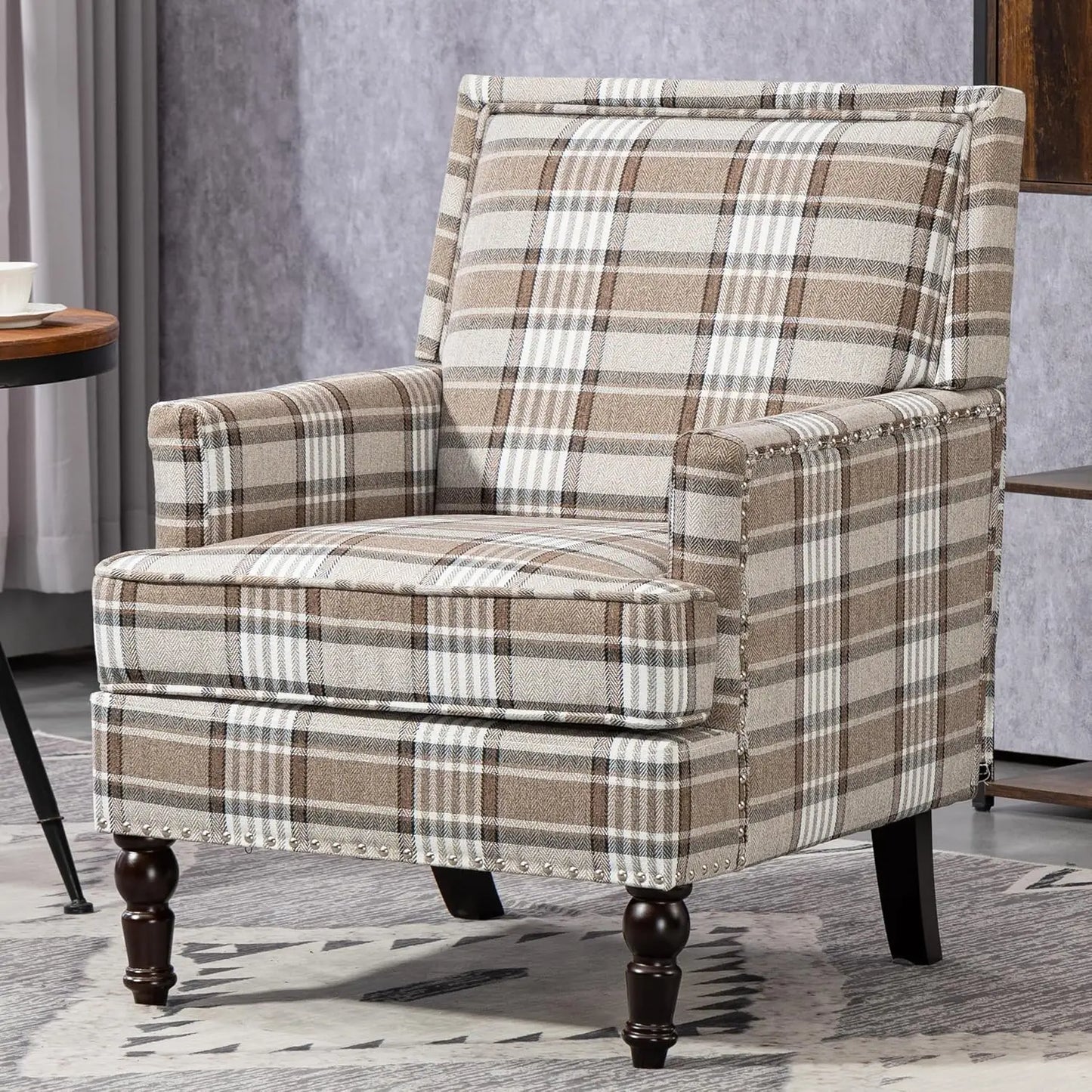Accent Chair, Comfy Cozy Modern Mid-Century Accent Chairs, Linen Upholstered Lounge Arm Chair with Solid Wood, Customized