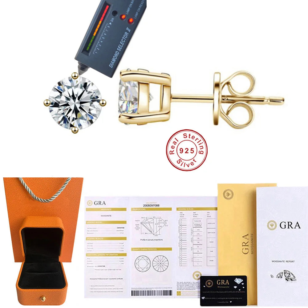 Angel Bola Charm Moissanite Stud Earrings S925 Sterling Silver Gold / Silver  Earrings for Women Luxury Wedding Jewelry