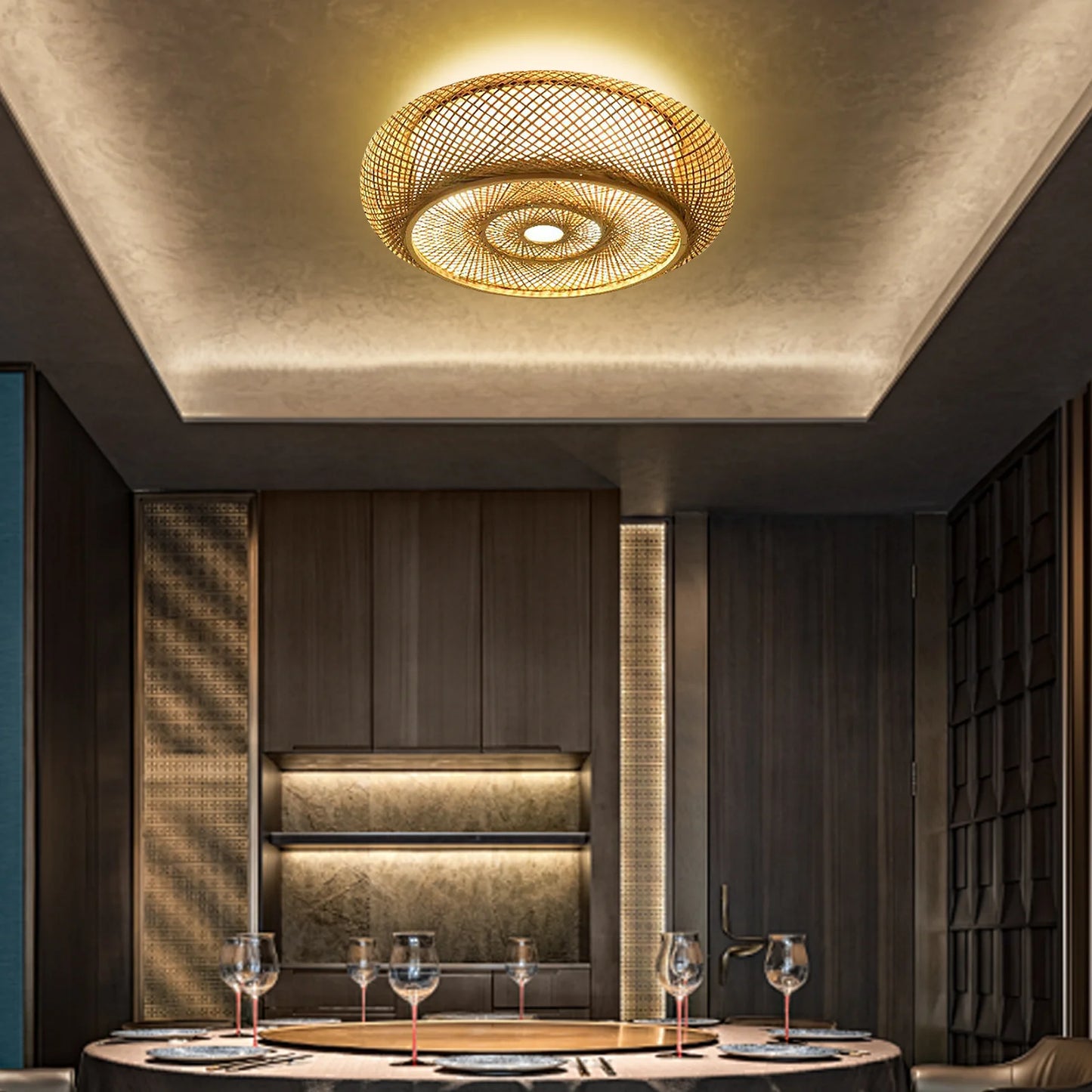50cm Bamboo Woven Ceiling Light - 48W LED Drum Pendant Lamp, E26 Base for Living Room/Bedroom, 110V Natural Style