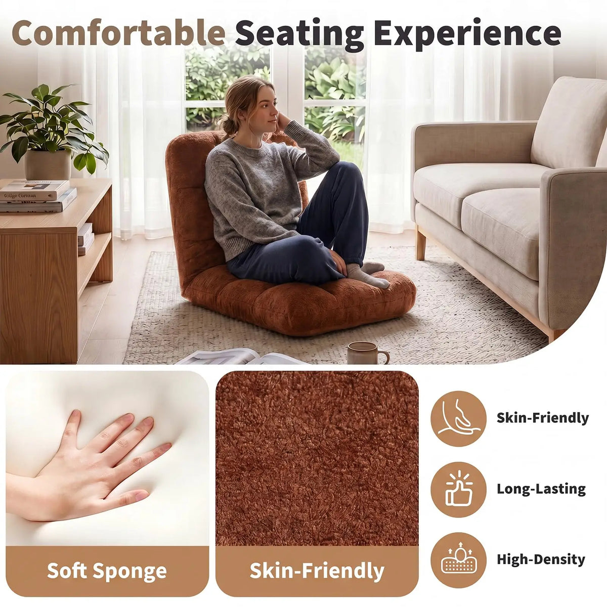 HiMISS Adjustable Floor Chair With Back Support And Foldable Lounge
