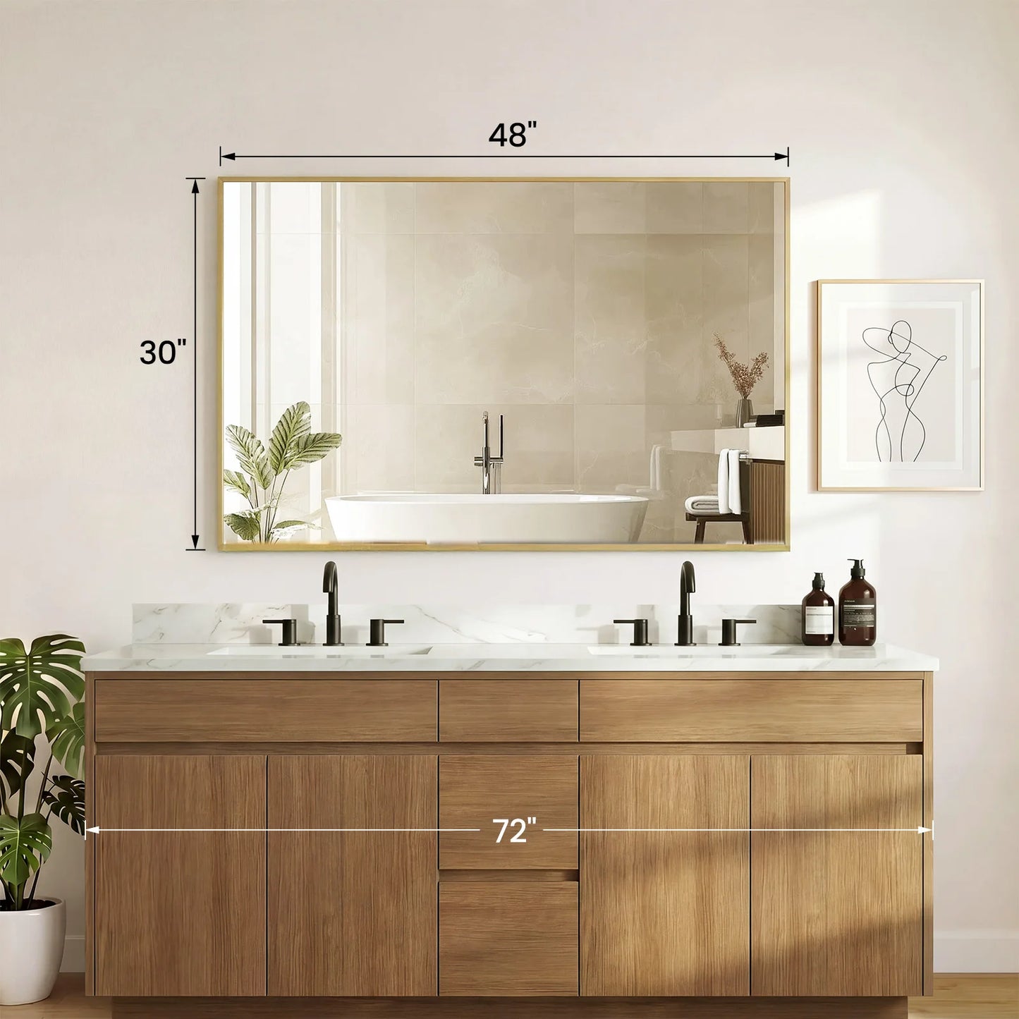 JHK Rectangle Wall Mount Mirrors with Metal Frame Bathroom Mirror for Over Sink Modern Vanity Mirror with Tempered Glass for Home Decor Anti-Rust