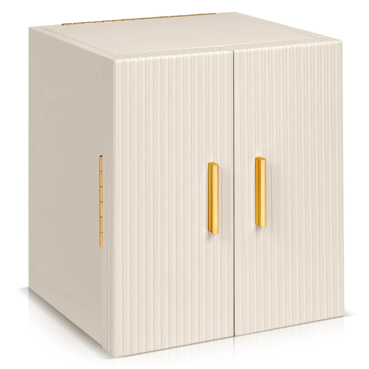 Dajasan Large Jewelry Box Organizer, Jewelry Storage Organizer with 3 Drawers, Huge Jewelry Box with Mirror for Women Girls, Double Door, Textured PU Leather, Gift Idea, Stylish (White + Gold)