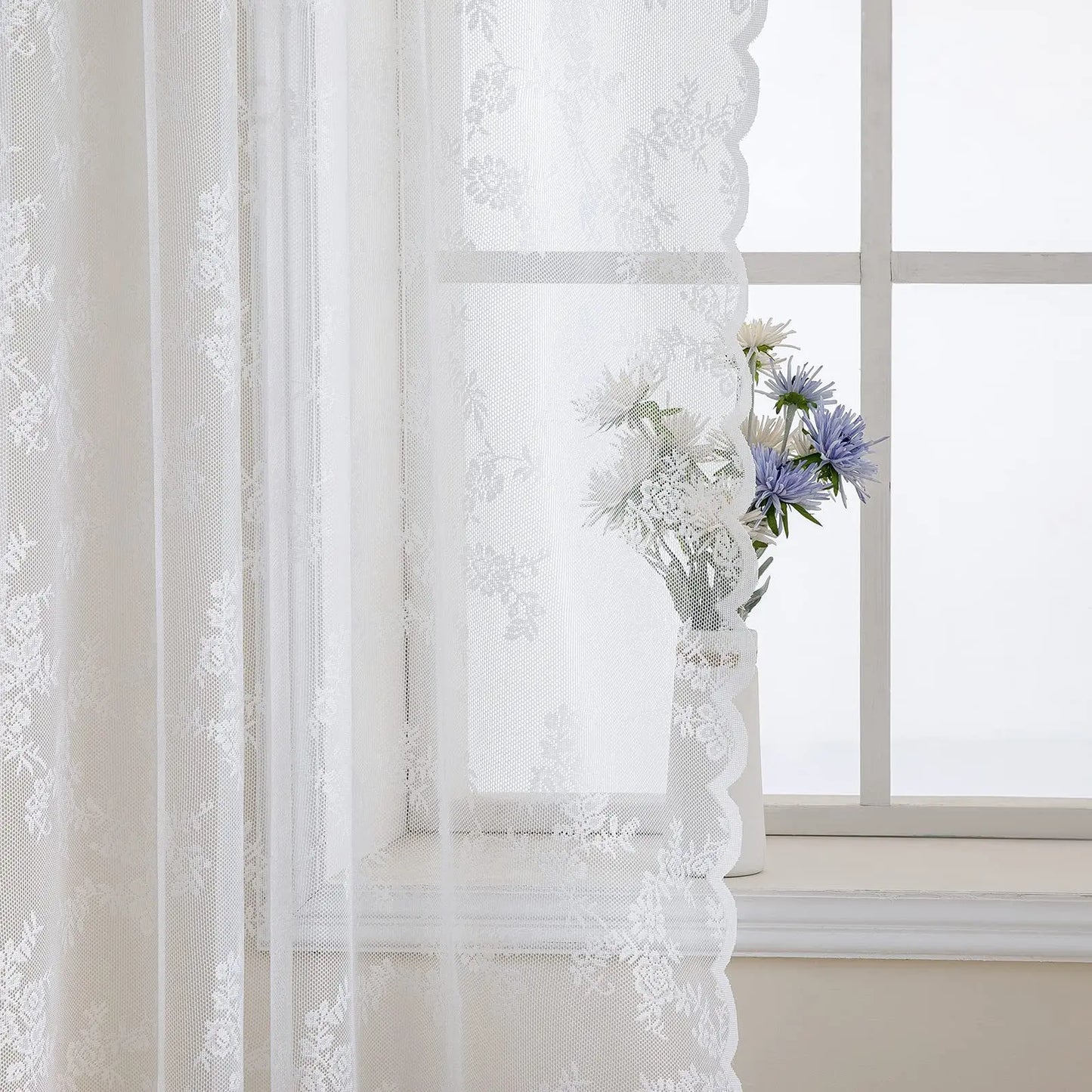 Vintage Embroidered Floral Chiffon Lace Curtain For Living Room