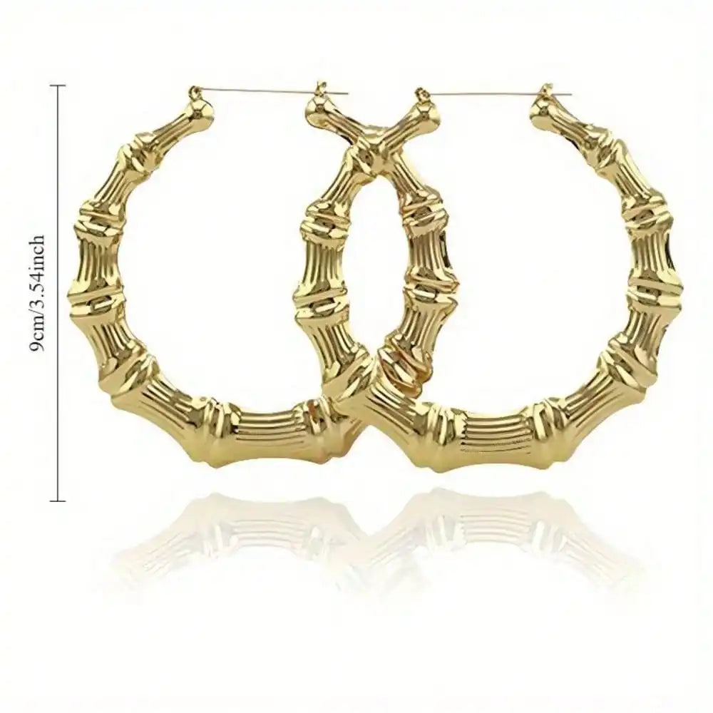 6pcs Golden Bamboo Hoop Earrings for Women, Fashion Statement Jewelry for Daily Wear