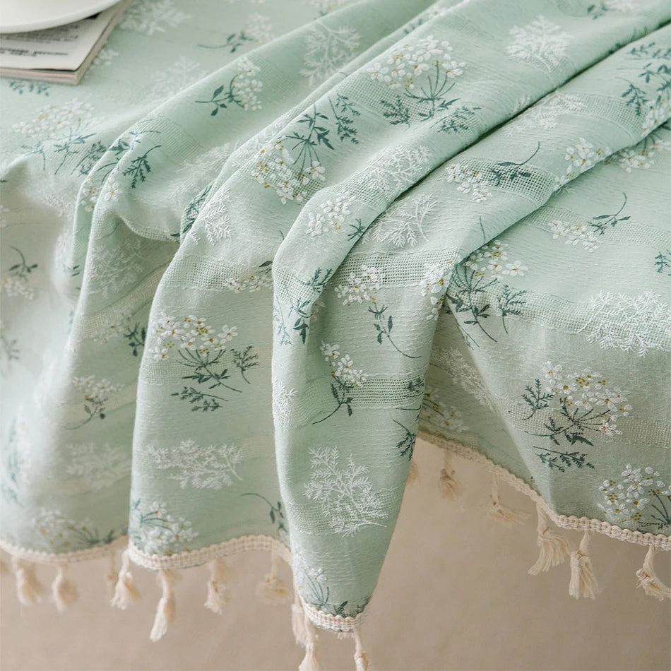 Korean Style Daisy Floral Damask Tablecloth For Dining Table