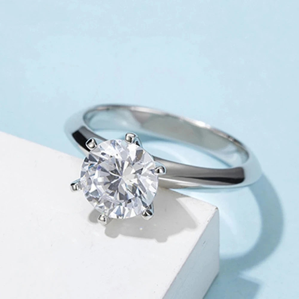 Classic D Moissanite Six Claw Ring S925 Sterling Silver Luxury Wedding Anniversary Jewelry Rings Wholesale