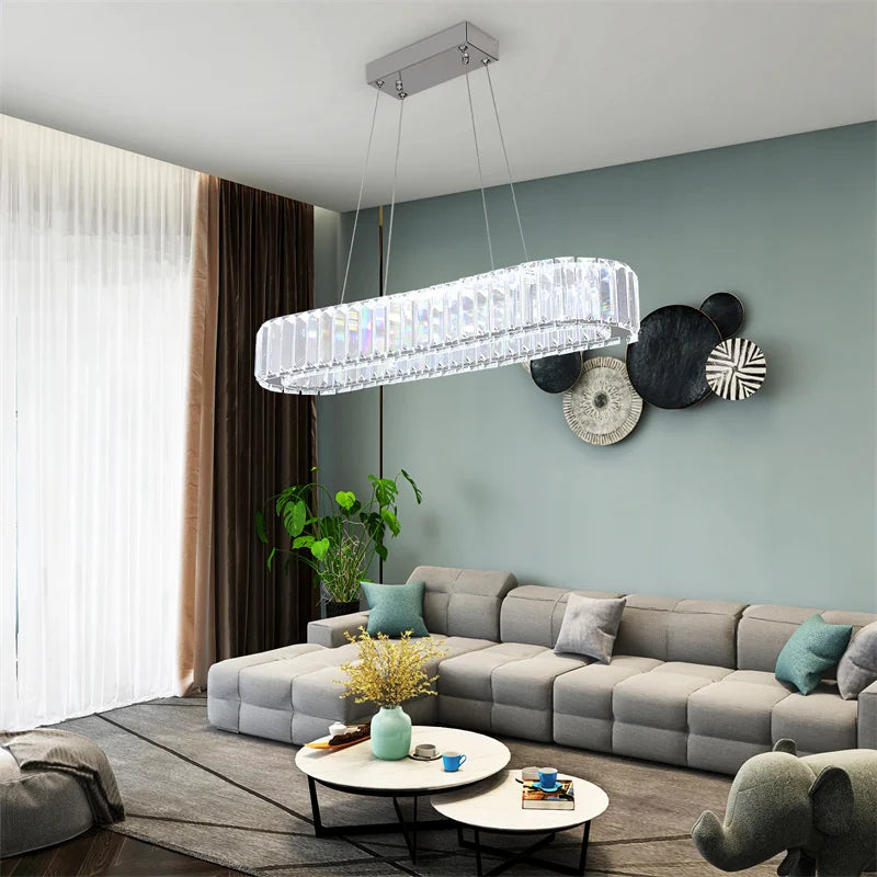 GreeLustr Indoor K9 Crystal Oval Ring Pendant Lamp Living Room