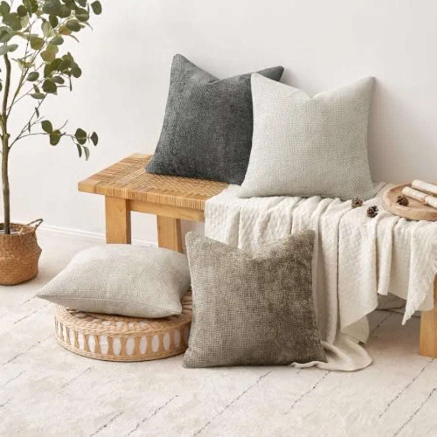 Pack Of 4 Chenille Throw Pillow Covers Farmhouse Boho Chic