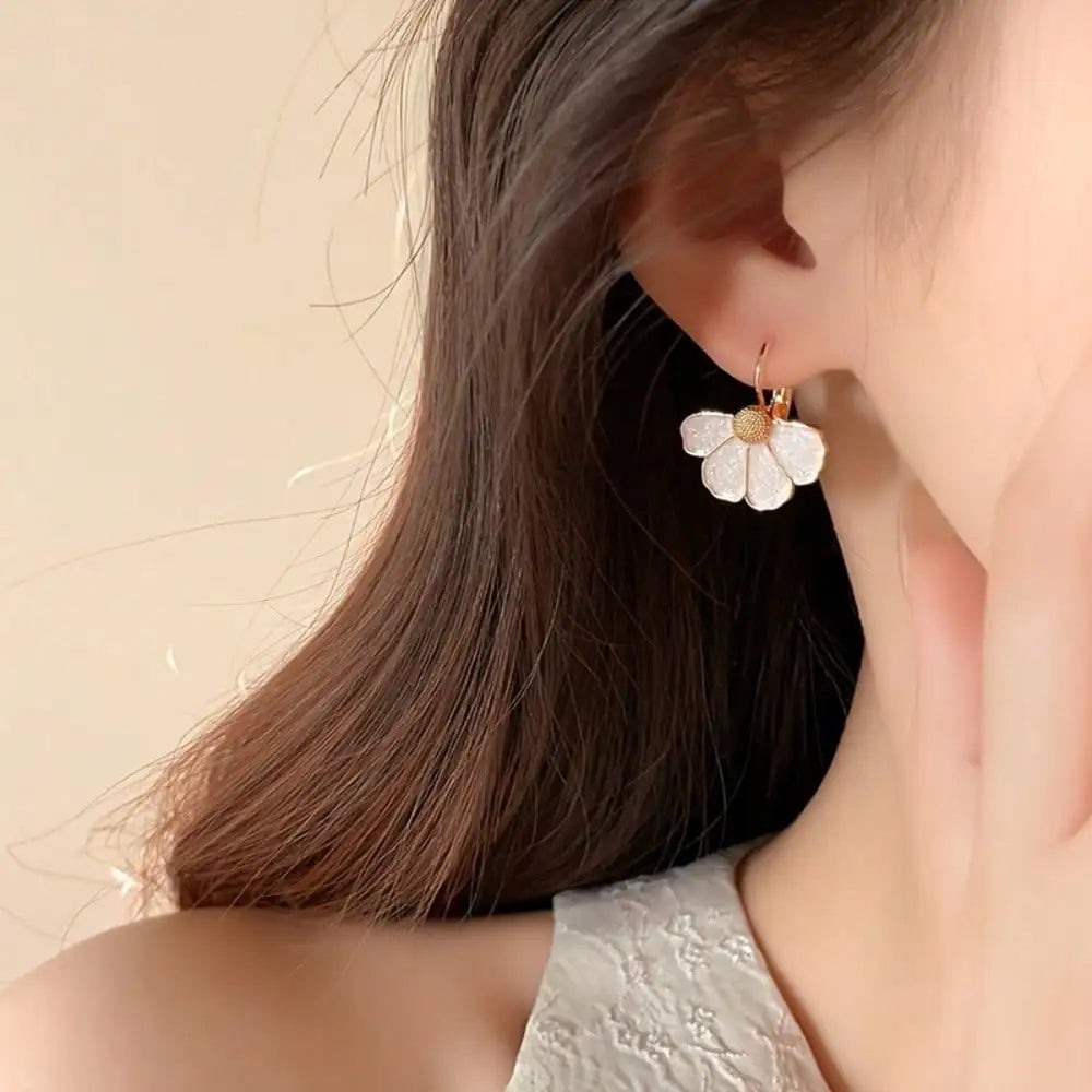 Flower Hoop Earrings Enamel Petal Jewelry Gift For Women