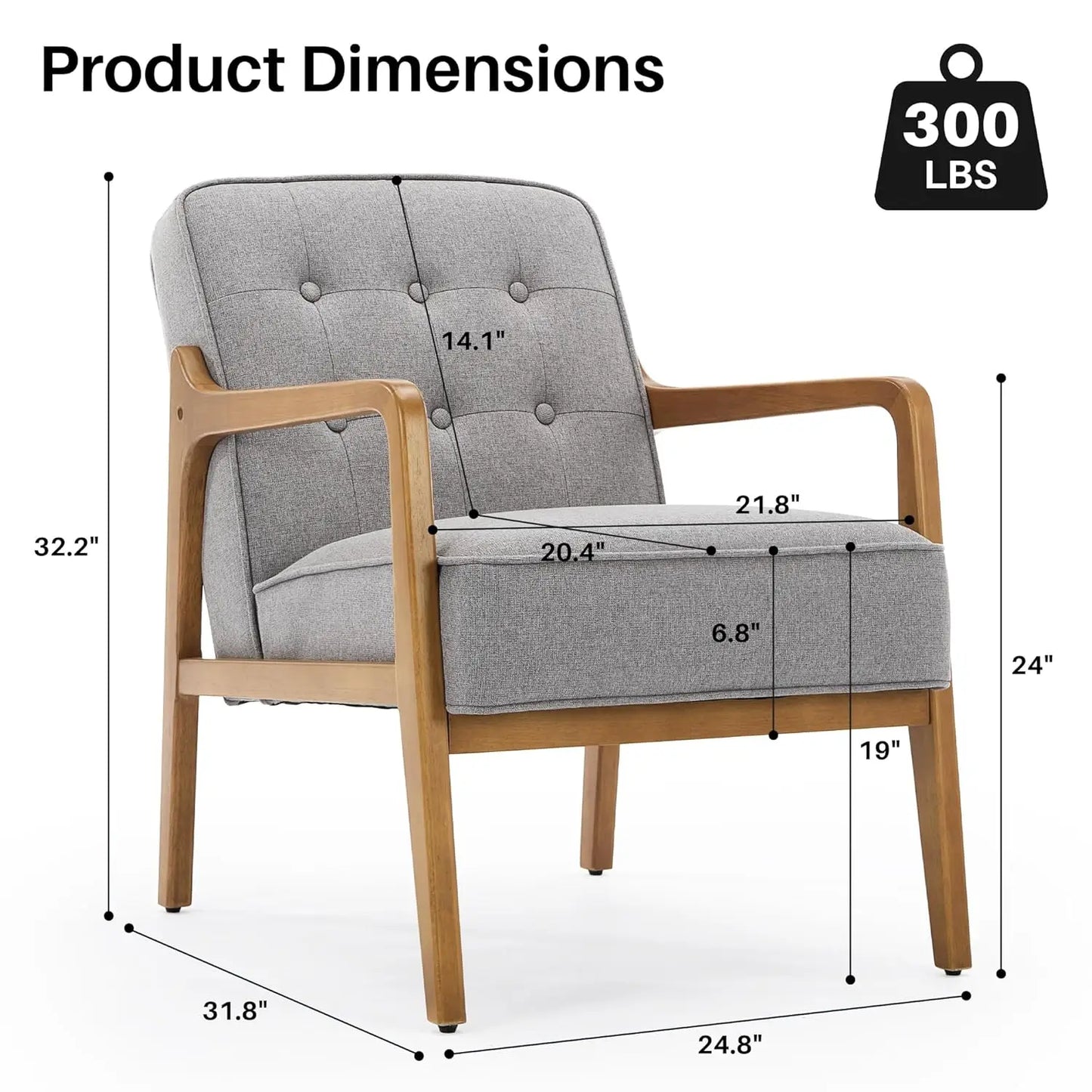 Linen Accent Chair, Mid Century Modern Chair for Living Room, Upholstered Comfy Lounge Armchair with Solid Wood, Customized