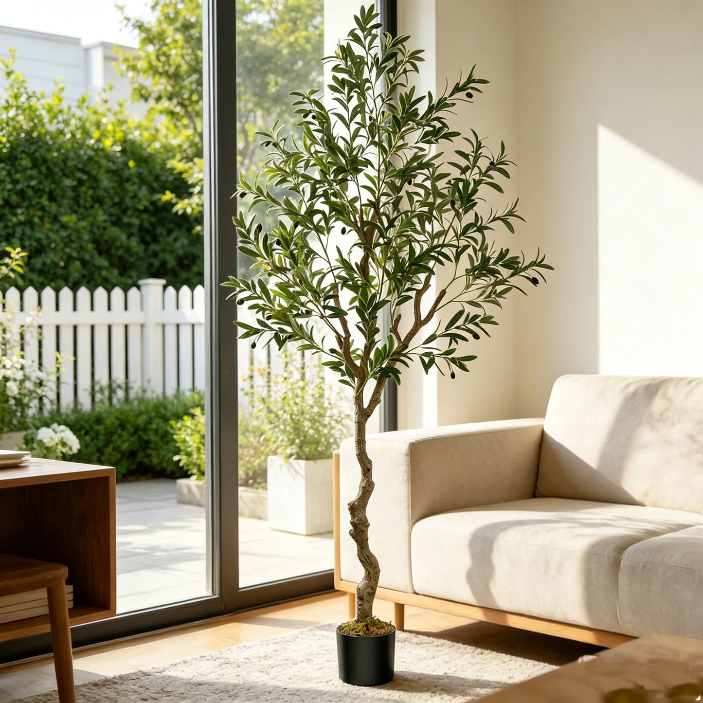 5/6/7/8 Olive Trees Artificial Indoor Faux Olive Tree with Black Pot Artificial Plants with Natural Wood Trunk and Lifelike Fruits for Home Office Decor