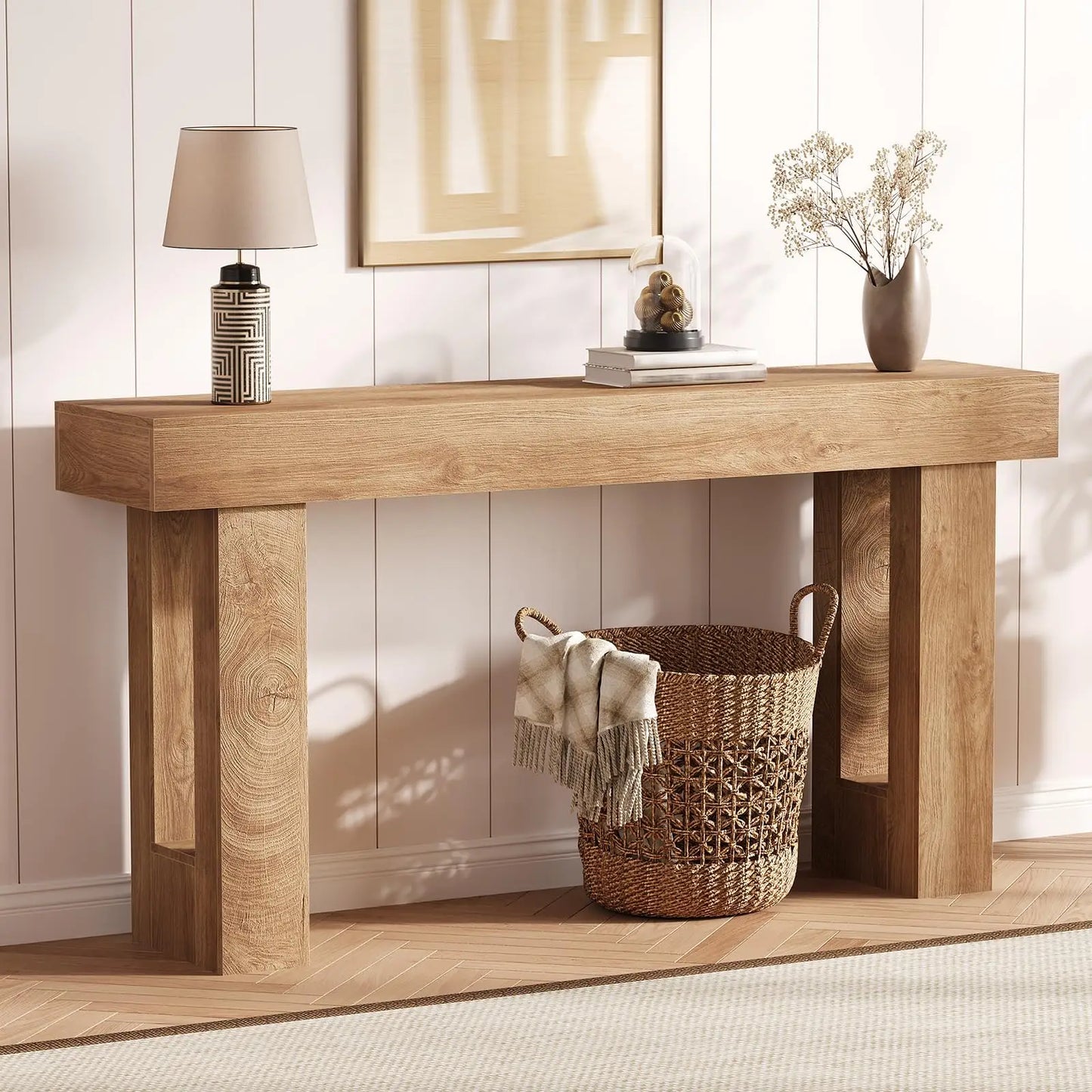 63 Inch Narrow Console Table For Entryway, Farmhouse Sofa Table Behind Couch, Long Wooden Hallway Table For Living Room Bedroom