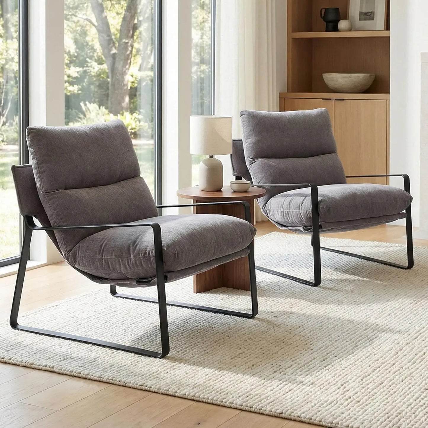 PU Leather Accent Armchair Set of 2 Upholstered Soft Metal Legs Removable Cushion Lounge Chair Living Room Bedroom , Custom
