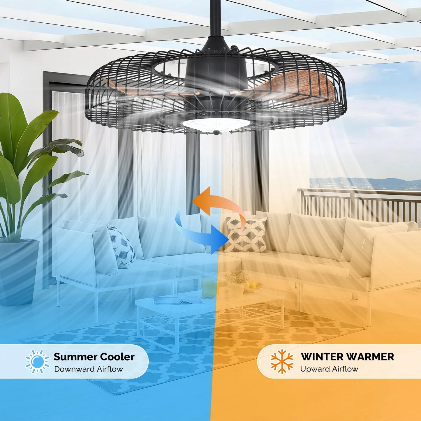Orison 24' Outdoor Ceiling Fan W/ Light, Weatherproof Gazebo Fan, Plug-In Caged Fan, Remote & APP, 3CCT Dimmable, Hanging Hook