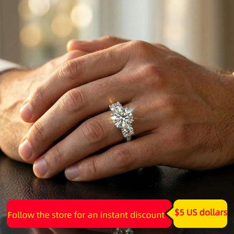 Moissanite Three Stone Ring In Sterling Silver With Gold Plating