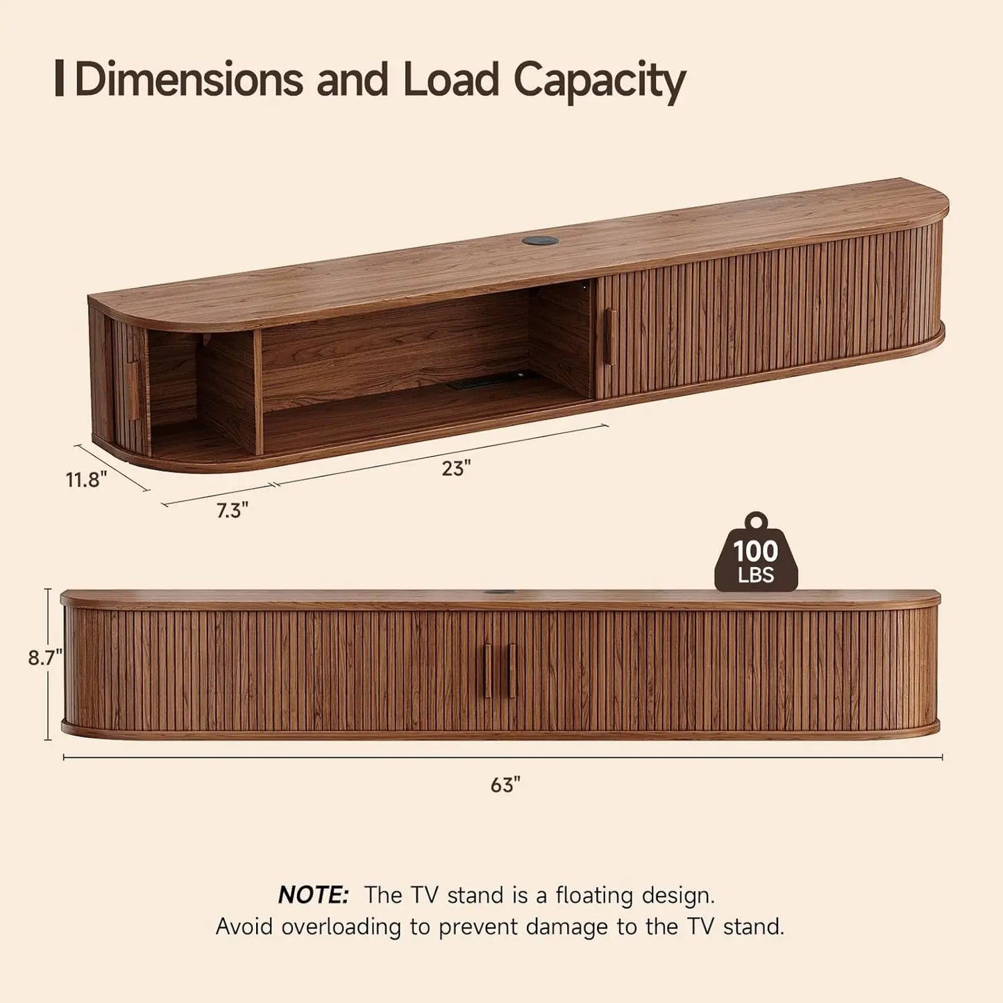 Floating TV Stand with Power Outlet for TVs up to 95 Inch, Wall Mounted TV Stand with LED Lights and Remote, Fluted Entertainment Center, Mid Century Modern TV Console Media Storage Cabinet with Sliding Door, Black