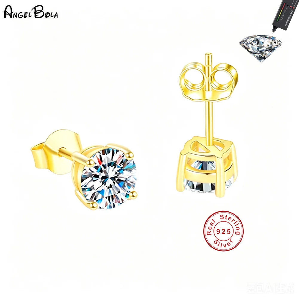 Angel Bola Charm Moissanite Stud Earrings S925 Sterling Silver Gold / Silver  Earrings for Women Luxury Wedding Jewelry