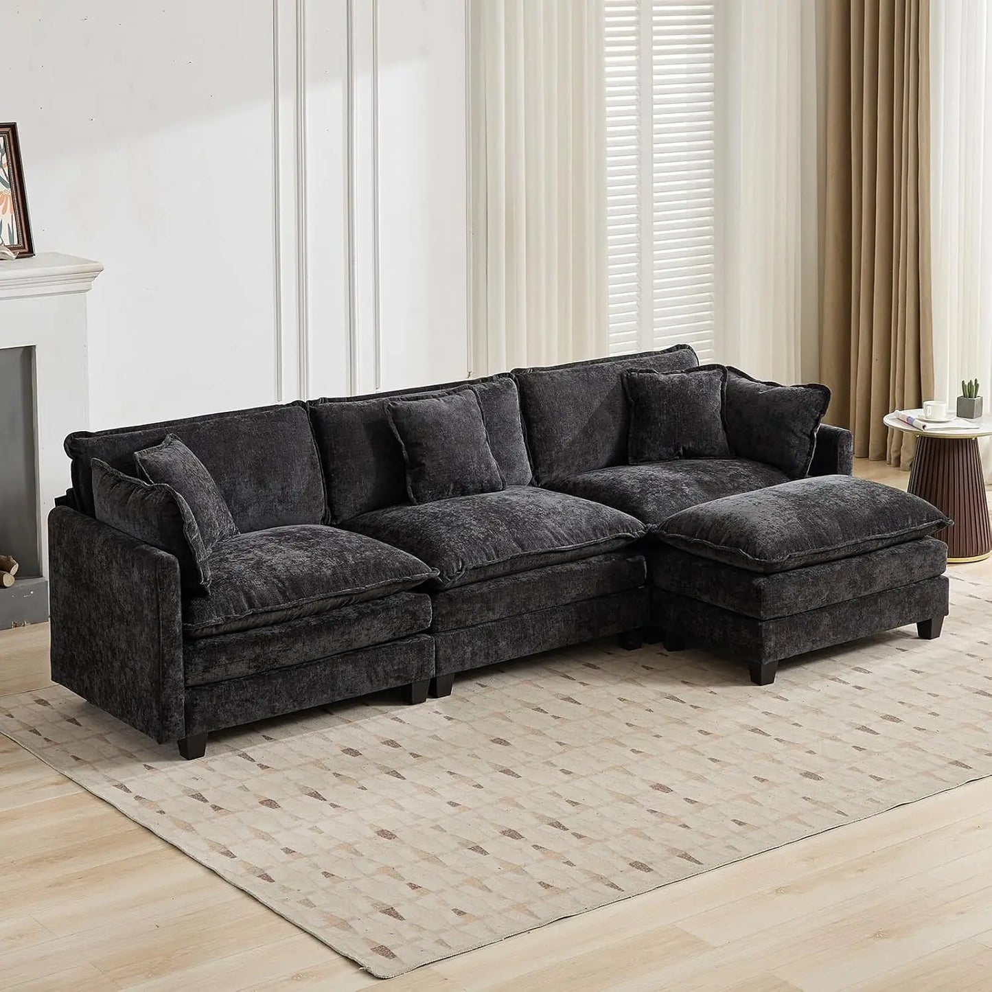 117.9" Modern Sectional Couches for Living Room, Blue Chenille Comfy Cloud Couch Sectional, 3 Seater Couch for, Customized