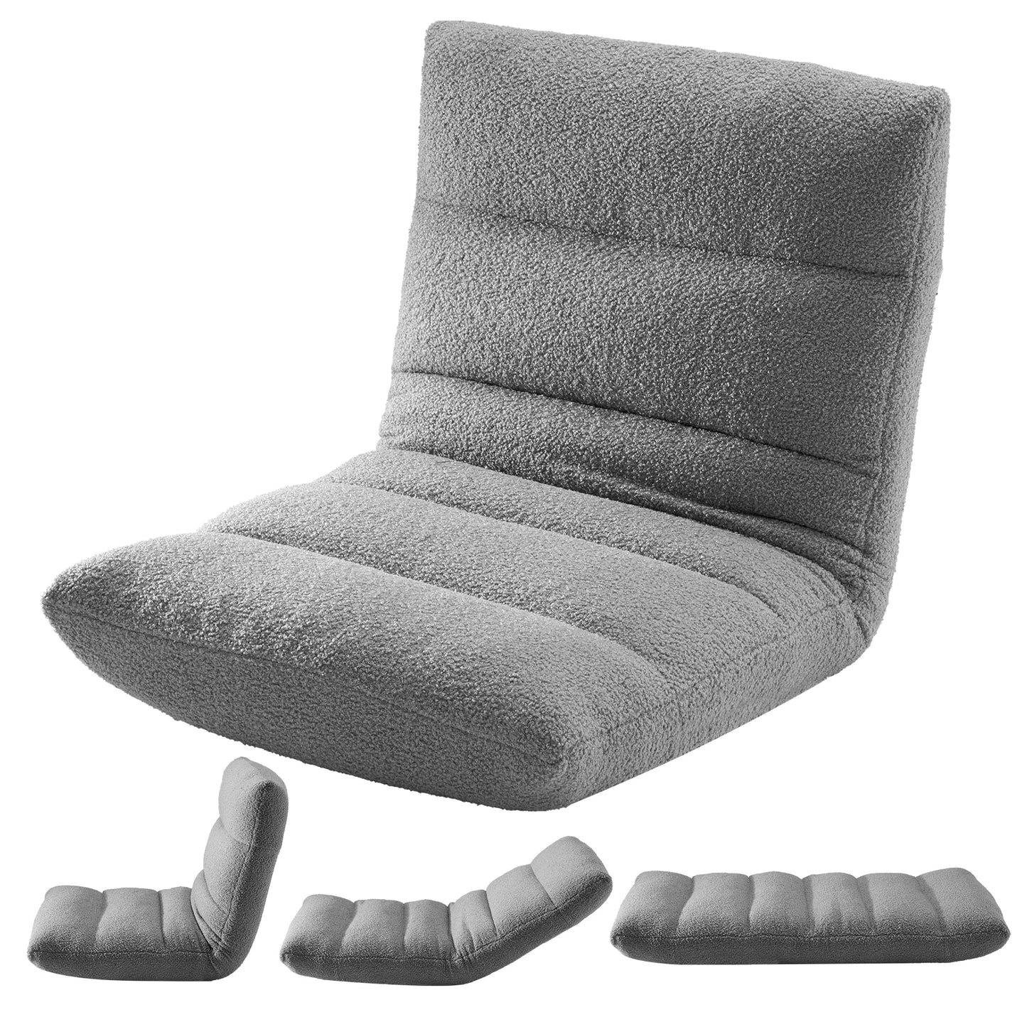 JHK Folding Floor Chair with Back Support Adjustable 14-Position Floor Seating with Comfy Teddy Velvet for Adults Kids Reading Gaming